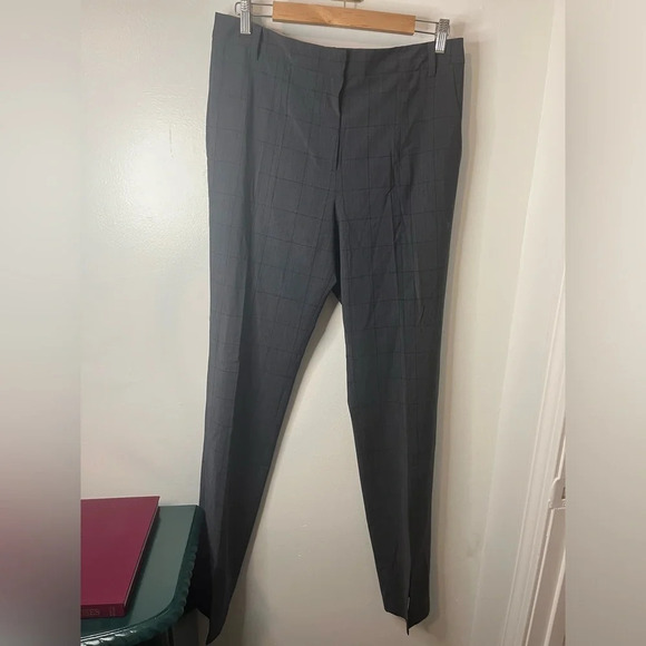NWT Tibi Windowpane Grain De Poudre Gray Tapered Ankle Pants Women's Sz 10 - Picture 1 of 10
